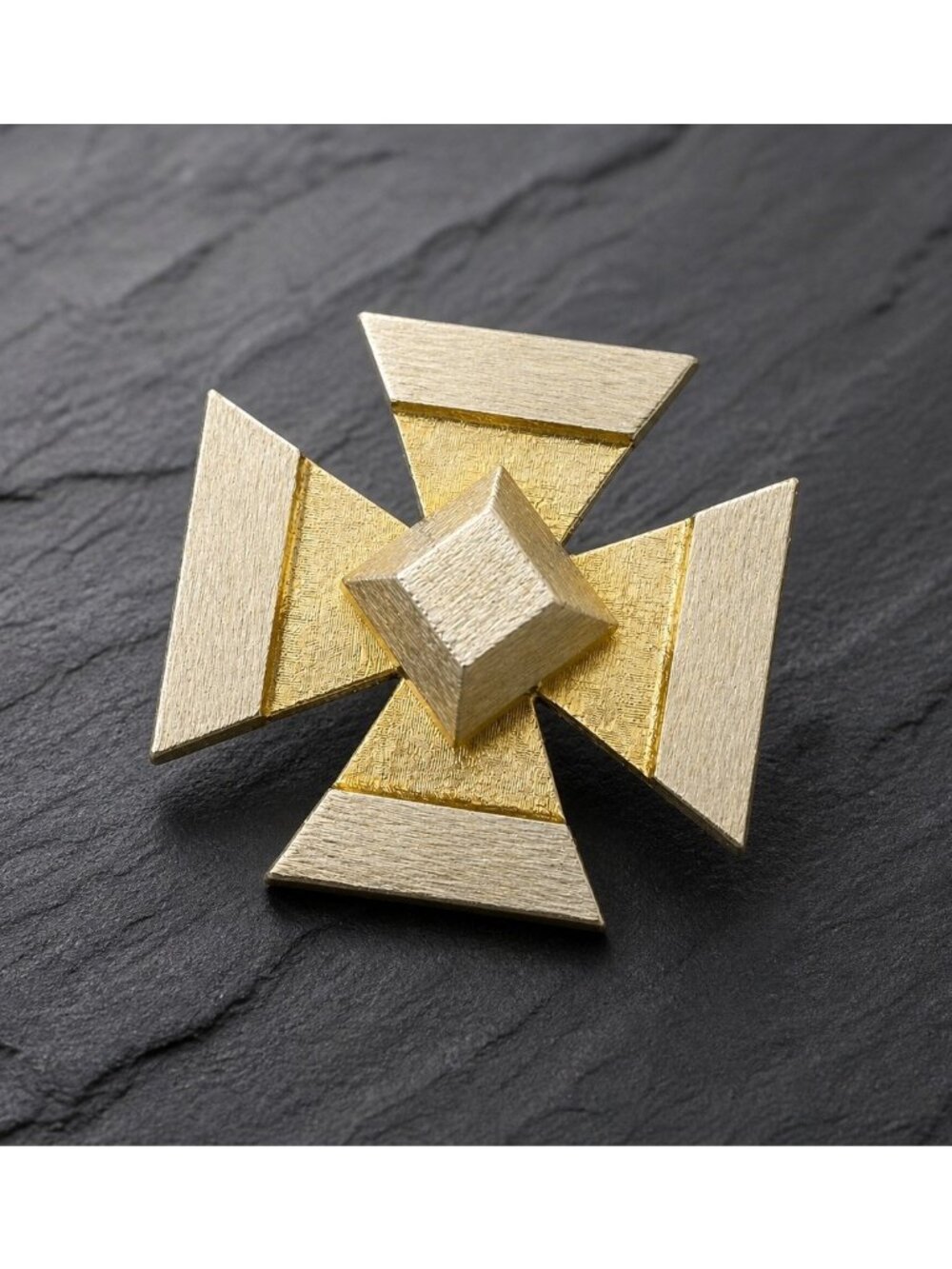 Vintage Accessocraft NYC Maltese Cross Brooch Pendant Gold Tone Modernist MOD